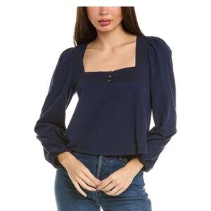 Nation LTD Navy Square-Neck Puff Sleeve Top